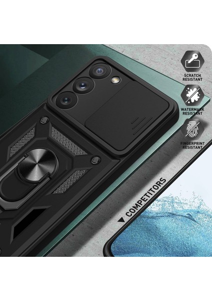 Samsung Galaxy S23 Yüzük Kickstand Pc + Tpu Koruyucu Kapak Düşmeye Karşı Telefon Kılıfı Kayar Kamera Kapağı - Mavi (Yurt Dışından) indirimleri