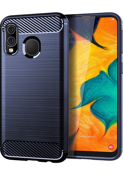 1.8mm Isı Dağıtıcı Tpu Kılıf Ultra Ince Çizilmeye Dayanıklı Karbon Fiber Doku Fırçalanmış Yüzey Telefon Kılıfı Samsung Galaxy A40-MAVI (Yurt Dışından)