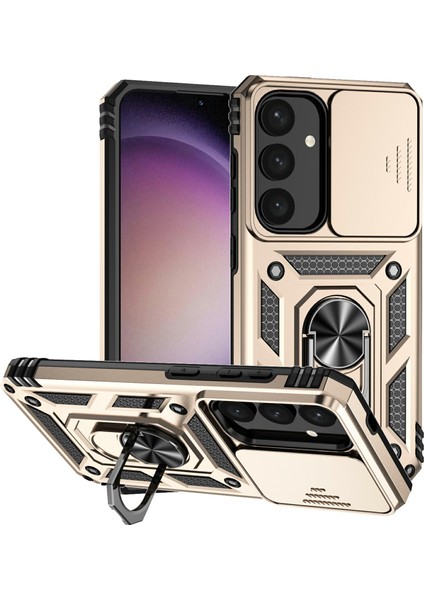 Samsung Galaxy S25 Kılıf Pc+Tpu Telefon Kılıfı Lens Ultimate Koruma Ayaklığı-Altın (Yurt Dışından)