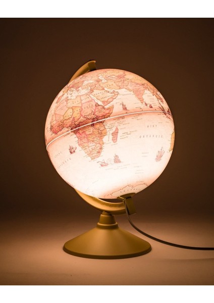 Işıklı Antik Küre 30 cm – Pastel Tonlarda Eskitme Haritalı Şık Masaüstü Dekoratif Aksesuar indirimleri