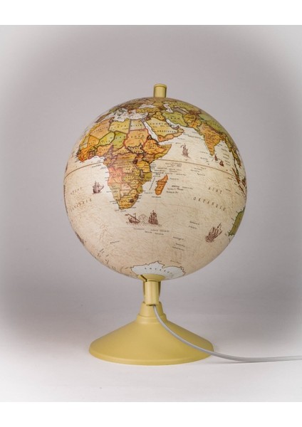 Işıklı Antik Küre 30 cm – Pastel Tonlarda Eskitme Haritalı Şık Masaüstü Dekoratif Aksesuar