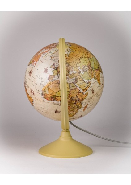 Işıklı Antik Küre 30 cm – Pastel Tonlarda Eskitme Haritalı Şık Masaüstü Dekoratif Aksesuar