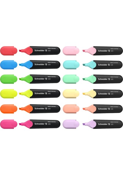 Job 150 Fosforlu Kalem Seti 12 Renk – Pastel ve Canlı Ton Karışımı, Yuvarlak Kapaklı, Ofis ve Okul İçin fırsatları
