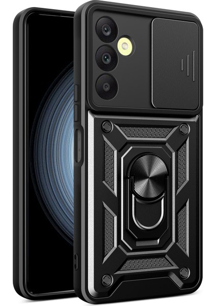 Samsung Galaxy A25 5g Kılıf Çizilmez Pc + Tpu Koruyucu Kapaklı Kayar Lens Kapağı - Siyah (Yurt Dışından)