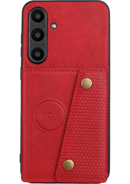 Samsung Galaxy S24 Fe Kılıf Kart Yuvaları Kickstand Deri+Tpu Telefon Kılıfı-Kırmızı (Yurt Dışından)