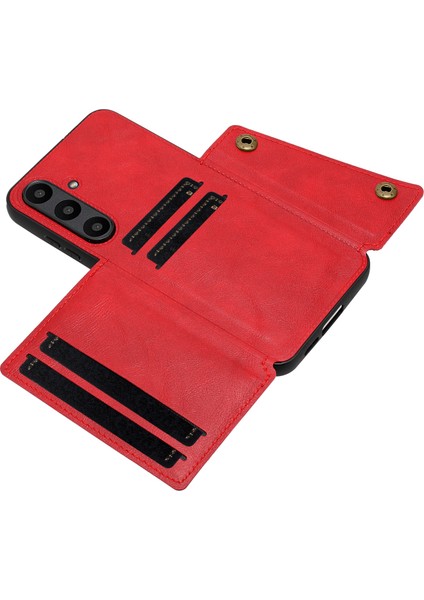 Samsung Galaxy S24 Fe Kılıf Kart Yuvaları Kickstand Deri+Tpu Telefon Kılıfı-Kırmızı (Yurt Dışından) indirimleri