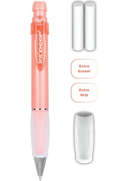Deep Mercan Renk 0.7 mm Versatil Kalem Seti – Rahat Grip, Silgi ve Yedek Uç Dahil Tekli Paket fiyatları
