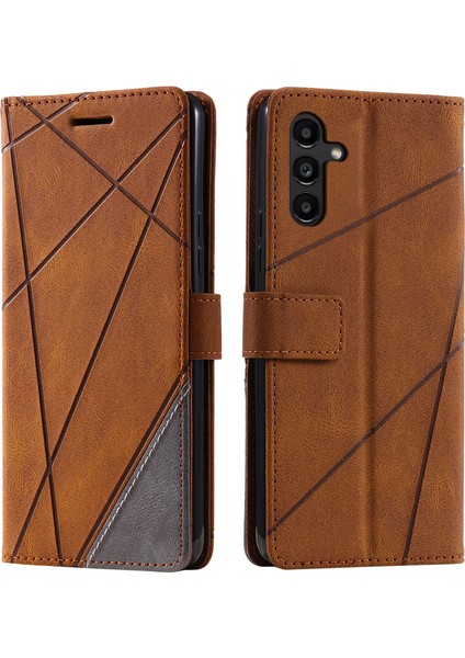 Samsung Galaxy A15 4g Cüzdan Kılıf Pu Deri Telefon Arka Kapak Çizgiler Baskılı-Kahverengi (Yurt Dışından)