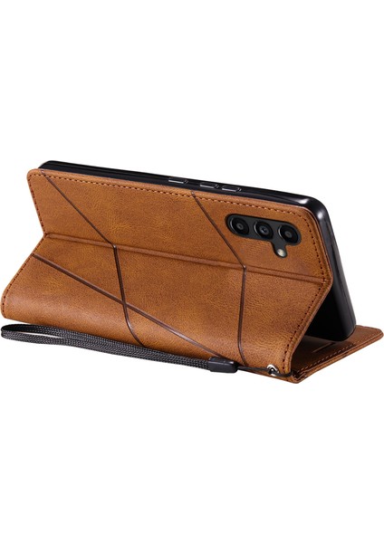 Samsung Galaxy A15 4g Cüzdan Kılıf Pu Deri Telefon Arka Kapak Çizgiler Baskılı-Kahverengi (Yurt Dışından) modelleri