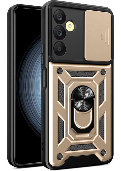 Samsung Galaxy A25 5g Kılıf Çizilmez Pc + Tpu Koruyucu Kapaklı Kayar Lens Kapağı - Altın (Yurt Dışından)