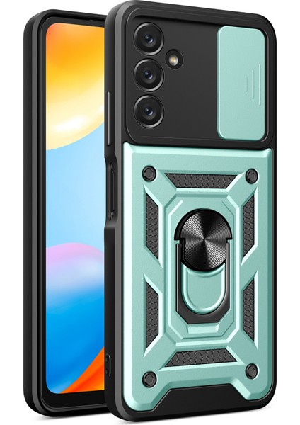 Samsung Galaxy A14 5G/A14 4g Pc+Tpu Hibrit Arka Kapak Halkası Destekli Kayar Kapak Kamera Koruma Çizilmeye Dayanıklı Telefon Kılıfı-Yeşil (Yurt Dışından)