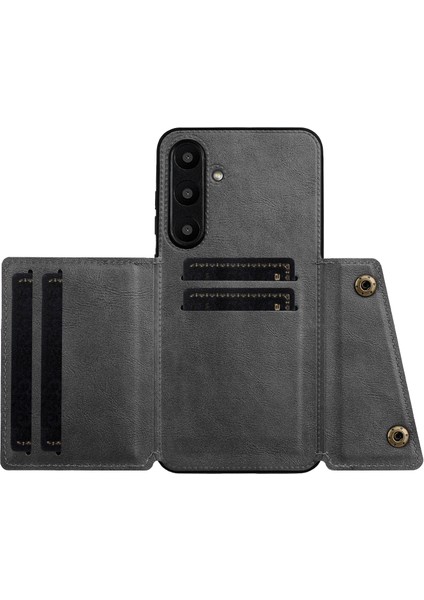 Samsung Galaxy S24 Fe Kılıf Kart Yuvaları Destek Ayağı Deri+Tpu Telefon Kılıfı-Gri (Yurt Dışından) modelleri