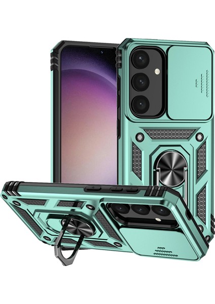 Samsung Galaxy S25 Kılıfı Pc+Tpu Telefon Kılıfı Lens Ultimate Koruma Ayaklığı-Siyahımsı Yeşil (Yurt Dışından)