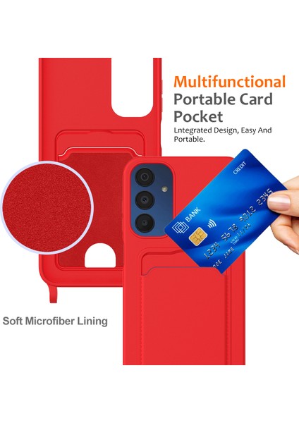 Samsung Galaxy M14 4g Sıvı Silikon Kılıf Kart Tutucu ve Kordon Arka Telefon Kılıfı-Kırmızı (Yurt Dışından) indirimleri