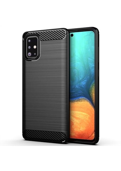 1.8mm Dağılım Tpu Kılıf Tam Fırçalanmış Yüzey Kaplaması Karbon Fiber Doku Telefon Kılıfı Samsung Galaxy A71 4g SM-A715-SIYAH (Yurt Dışından)