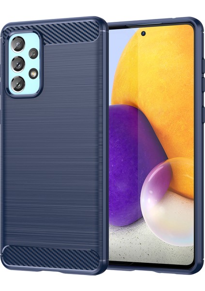Çizilmez Darbeye Dayanıklı 1.8mm Tpu Kılıf Fırçalanmış Yüzey Karbon Fiber Doku Telefon Kılıfı Samsung Galaxy A73 5g-Mavi (Yurt Dışından)