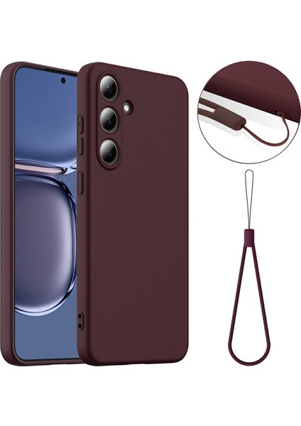Samsung Galaxy S25+ Kılıf Magsafe Sıvı Silikon Telefon Kılıfı ile Uyumlu Kordonlu-Şarap Kırmızısı (Yurt Dışından)