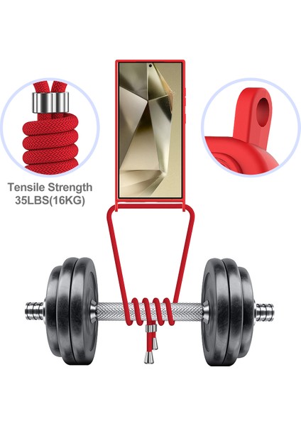 Samsung Galaxy S23 Ultra Kılıf Için Boyun Askılı Kart Yuvası Sıvı Silikon Telefon Kılıfı-Kırmızı (Yurt Dışından) fiyatları