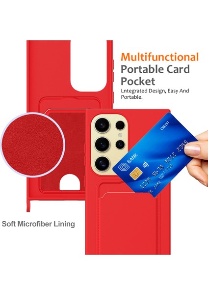 Samsung Galaxy S23 Ultra Kılıf Için Boyun Askılı Kart Yuvası Sıvı Silikon Telefon Kılıfı-Kırmızı (Yurt Dışından) indirimleri