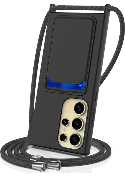 Samsung Galaxy S24 Ultra Kılıf Kart Tutucu Sıvı Silikon Ipeksi Dokunmatik Telefon Kılıfı-Siyah (Yurt Dışından)