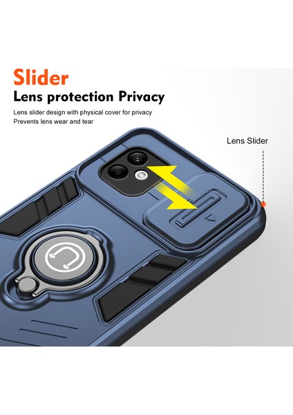 Samsung Galaxy A05 4g Kılıf Kayar Kamera Kapağı Pc+Tpu Telefon Kılıfı Halka Destekli-Mavi (Yurt Dışından) modelleri