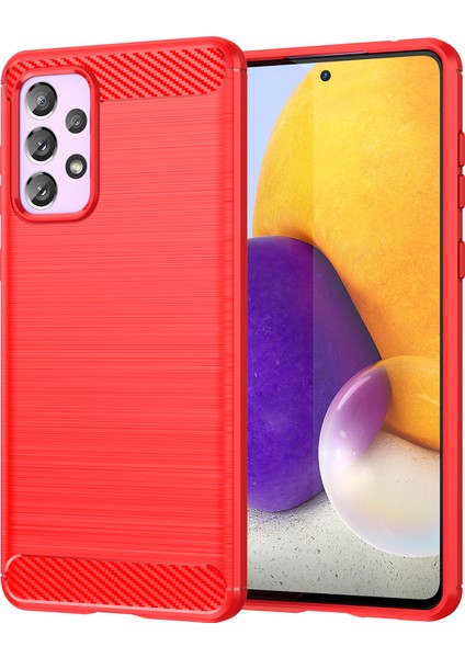Çizilmez Darbeye Dayanıklı 1.8mm Tpu Kılıf Fırçalanmış Yüzey Karbon Fiber Doku Telefon Kılıfı Samsung Galaxy A73 5g-Kırmızı (Yurt Dışından)