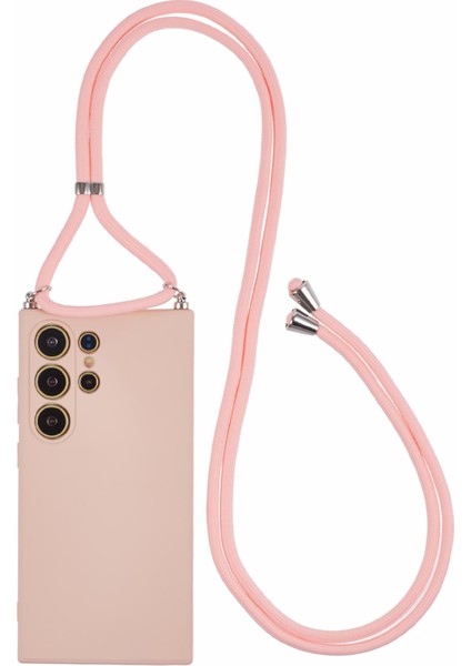Samsung Galaxy S24 Ultra Çapraz Askılı Kılıf Esnek Tpu Fiber Astarlı Darbeye Dayanıklı Telefon Kılıfı-Pembe (Yurt Dışından)