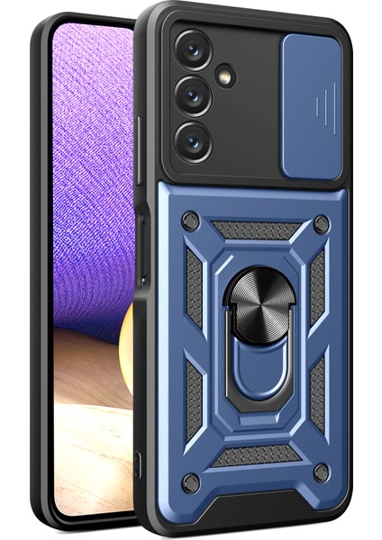 Samsung Galaxy A14 5G/A14 4g Pc+Tpu Hibrit Arka Kapak Halkası Destekli Kayar Kapak Kamera Koruma Çizilmeye Dayanıklı Telefon Kılıfı-Mavi (Yurt Dışından)