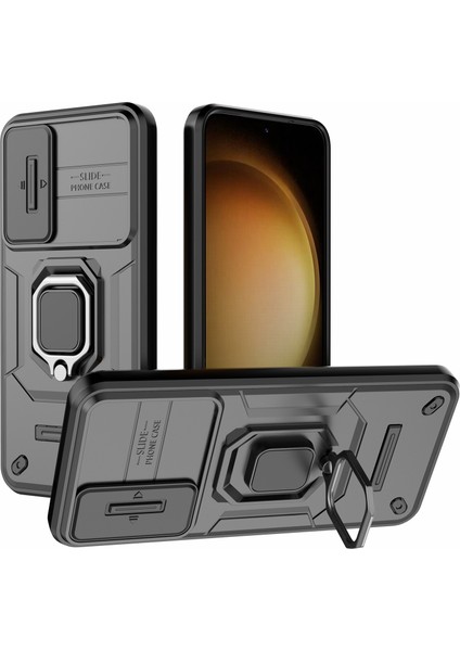 Samsung Galaxy S23+SLIDE Lens Koruma Pc+Tpu Telefon Kılıfı Koruyucu Kılıf Kickstand Ile-Siyah (Yurt Dışından)
