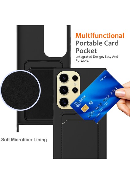 Samsung Galaxy S24 Ultra Kılıf Kart Tutucu Sıvı Silikon Ipeksi Dokunmatik Telefon Kılıfı-Siyah (Yurt Dışından) indirimleri