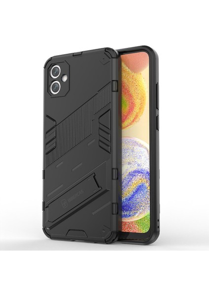 Samsung Galaxy A04E 4G/F04 4G/M04 4g Darbeye Dayanıklı Kickstand Kılıf Yumuşak Tpu Sert Pc Düşmeye Karşı Koruyucu Telefon Kılıfı-Siyah (Yurt Dışından)
