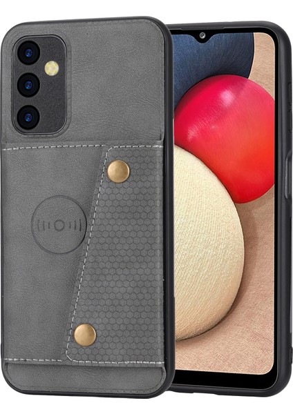 Samsung Galaxy A55 5g Kapak Kart Yuvaları Manyetik Düğmeler Pu Deri + Tpu Telefon Ayaklı Kılıf-Gri (Yurt Dışından)