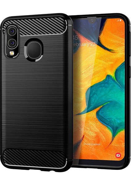 1.8mm Isı Dağıtıcı Tpu Kılıf Ultra Ince Çizilmeye Dayanıklı Karbon Fiber Doku Fırçalanmış Yüzey Telefon Kılıfı Samsung Galaxy A40-SIYAH (Yurt Dışından)