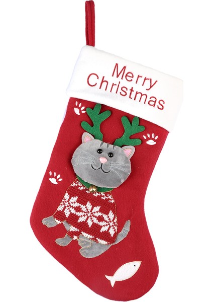 Sevimli Kedi Köpek Noel Karikatür Çorap Askısı (Yurt Dışından)