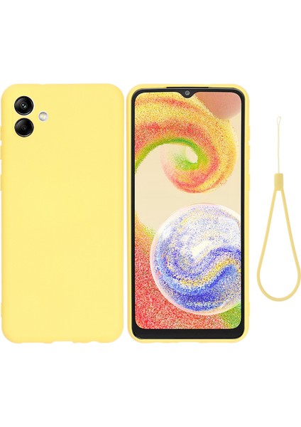 Samsung Galaxy A04 4g (164,4 x 76,3 x 9,1 Mm) Sıvı Silikon Telefon Kılıfı Çizilmez Yumuşak Elyaf Astarlı Kamera Koruma Kılıfı Kayışlı-Sarı (Yurt Dışından)