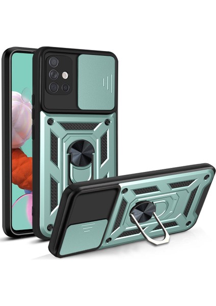 Parmak Izi Önleyici Dayanıklı Pc+Tpu Sürgülü Kamera Kılıfı Kickstand Telefon Kılıfı Samsung Galaxy A51 4g SM-A515-YEŞIL (Yurt Dışından)