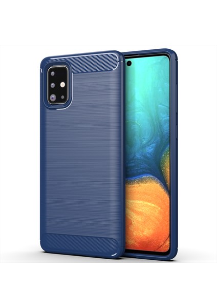 1.8mm Isı Dağıtıcı Tpu Kılıf Tam Fırçalanmış Yüzey Kaplaması Karbon Fiber Doku Telefon Kılıfı Samsung Galaxy A71 4g SM-A715-MAVI (Yurt Dışından)