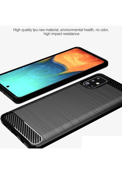 1.8mm Isı Dağıtıcı Tpu Kılıf Tam Fırçalanmış Yüzey Kaplaması Karbon Fiber Doku Telefon Kılıfı Samsung Galaxy A71 4g SM-A715-MAVI (Yurt Dışından) modelleri