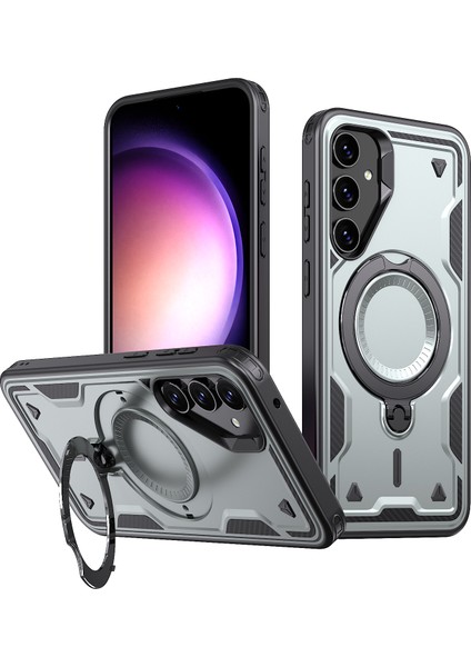 Samsung Galaxy S23 Fe Kılıfı Magsafe Askeri Koruma Pc+Tpu Kickstand Telefon Kılıfı-Gri ile Uyumlu (Yurt Dışından)
