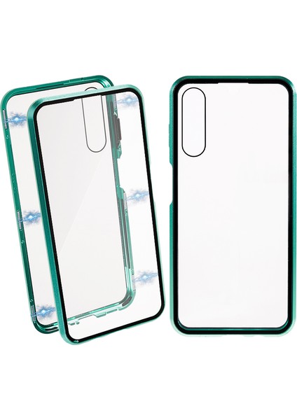 Samsung Galaxy A14 5g/4g Çift Taraflı Temperli Cam Telefon Kılıfı Manyetik Metal Çerçeve Kapak-Yeşil (Yurt Dışından)