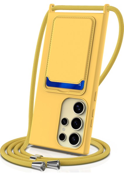Samsung Galaxy S24 Ultra Kılıf Kart Tutucu Sıvı Silikon Ipeksi Dokunmatik Telefon Kılıfı-Sarı (Yurt Dışından)