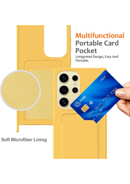 Samsung Galaxy S24 Ultra Kılıf Kart Tutucu Sıvı Silikon Ipeksi Dokunmatik Telefon Kılıfı-Sarı (Yurt Dışından) indirimleri