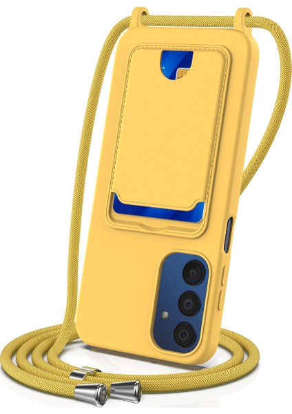 Samsung Galaxy M14 4g Sıvı Silikon Kılıf Kart Tutucu ve Askılı Arka Telefon Kılıfı-Sarı (Yurt Dışından)