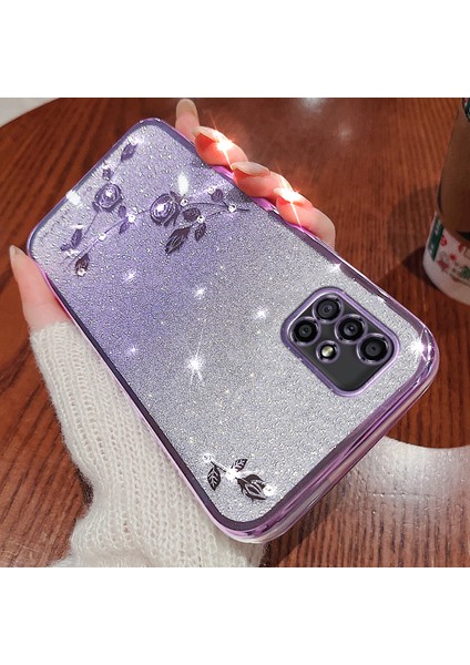 Kadem Samsung Galaxy A51 5g SM-A516 Yumuşak Tpu Telefon Kılıfı Çiçek Yapay Elmas Dekor Degrade Parıltılı Telefon Kılıfı-Mor (Yurt Dışından) modelleri