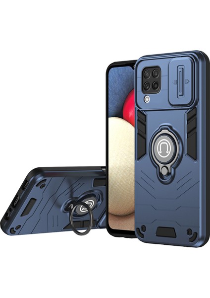 Samsung Galaxy A22 4g (Ab Sürümü) Kılıf Pc + Tpu Kickstand Kapağı Kayar Lens Kapağı ile - Mavi (Yurt Dışından)