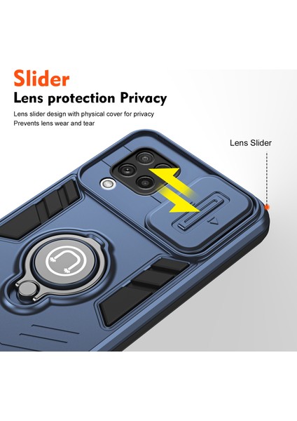 Samsung Galaxy A22 4g (Ab Sürümü) Kılıf Pc + Tpu Kickstand Kapağı Kayar Lens Kapağı ile - Mavi (Yurt Dışından) modelleri