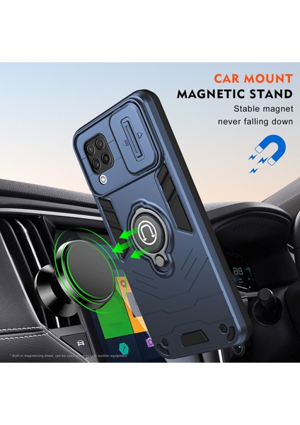 Samsung Galaxy A22 4g (Ab Sürümü) Kılıf Pc + Tpu Kickstand Kapağı Kayar Lens Kapağı ile - Mavi (Yurt Dışından) indirimleri