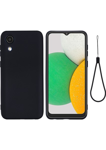 Sıvı Silikon Pürüzsüz Yumuşak Mikrofiber Astar Yastık Telefon Kılıfı Kayışlı Samsung Galaxy A03 Core-Siyah (Yurt Dışından)