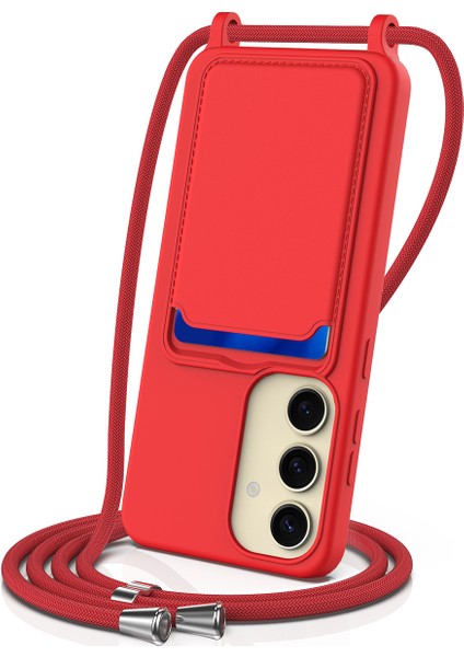 Samsung Galaxy A55 5g Kılıfı Sıvı Silikon Kart Tutucu Arka Telefon Kılıfı Ayarlanabilir Kordonlu-Kırmızı (Yurt Dışından)