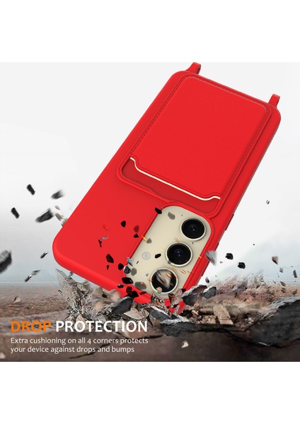 Samsung Galaxy A55 5g Kılıfı Sıvı Silikon Kart Tutucu Arka Telefon Kılıfı Ayarlanabilir Kordonlu-Kırmızı (Yurt Dışından) modelleri